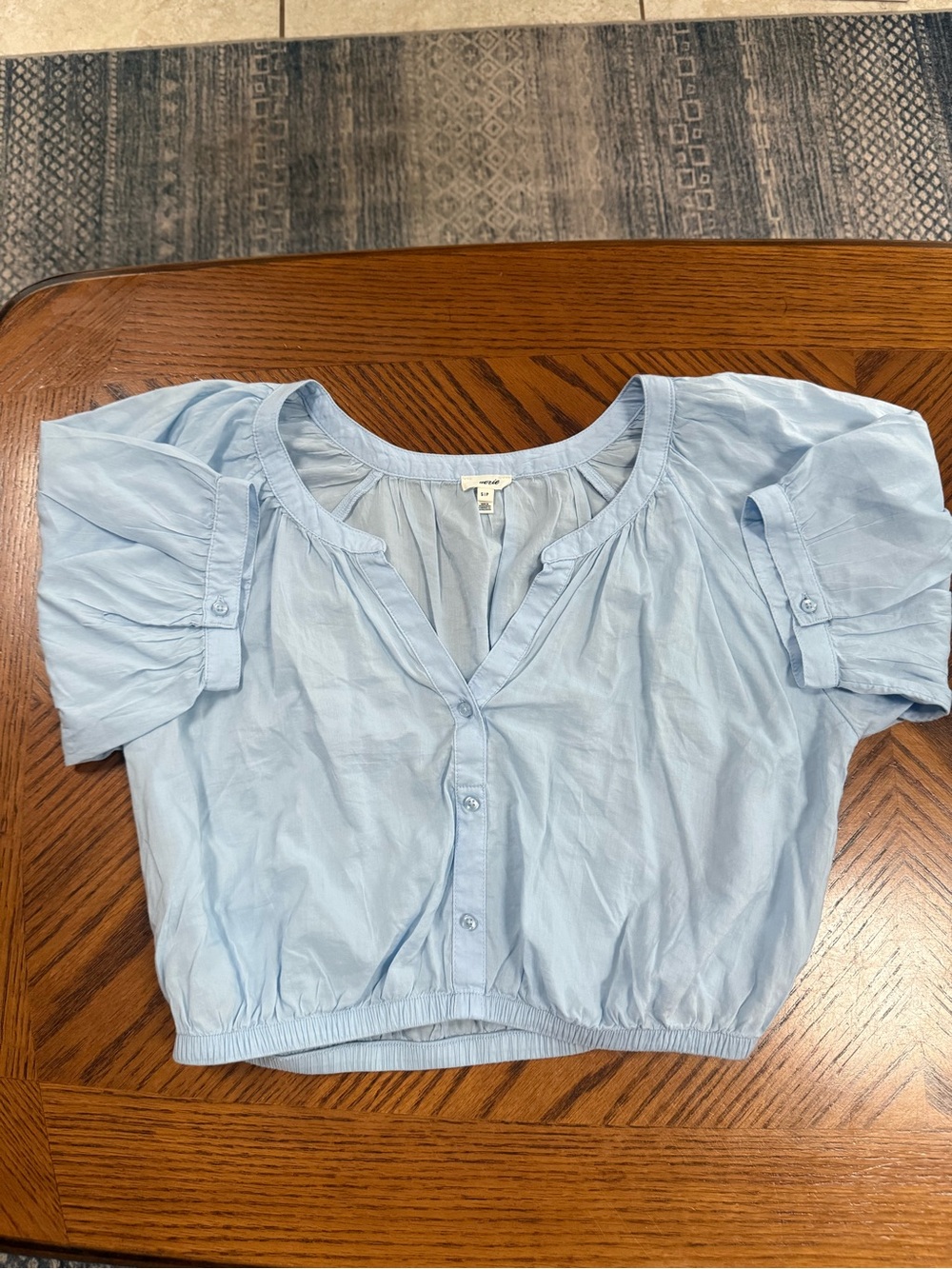 aerie Sky Blue Button-Front Cropped Blouse